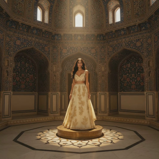 Golden Ivory Embroidered Festive Lehenga